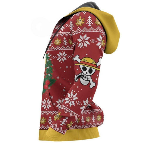 DivesArt - Luffy Ugly Christmas Sweater och Hoodie Rolig Face One Piece Anime Xmas